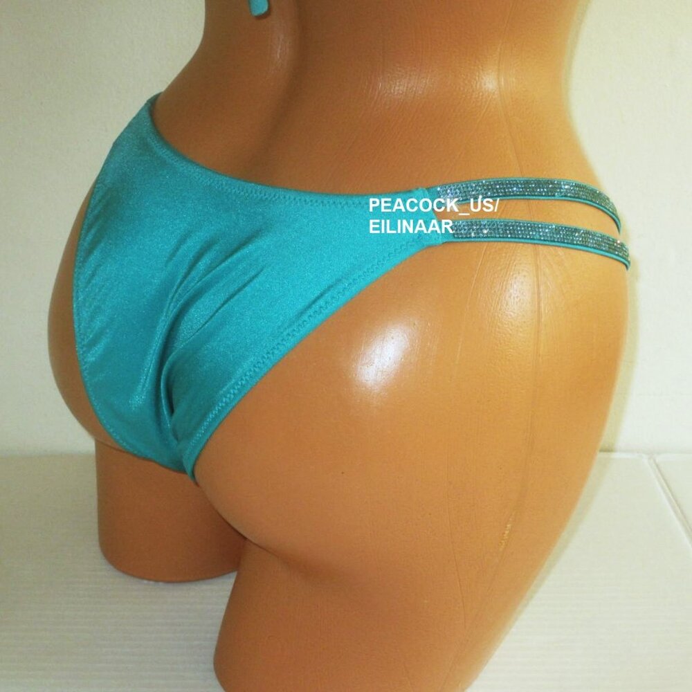 Victoria Secret Swim Shine Strap Brazilian Bikini Bottom M Capri Sea Bling $37